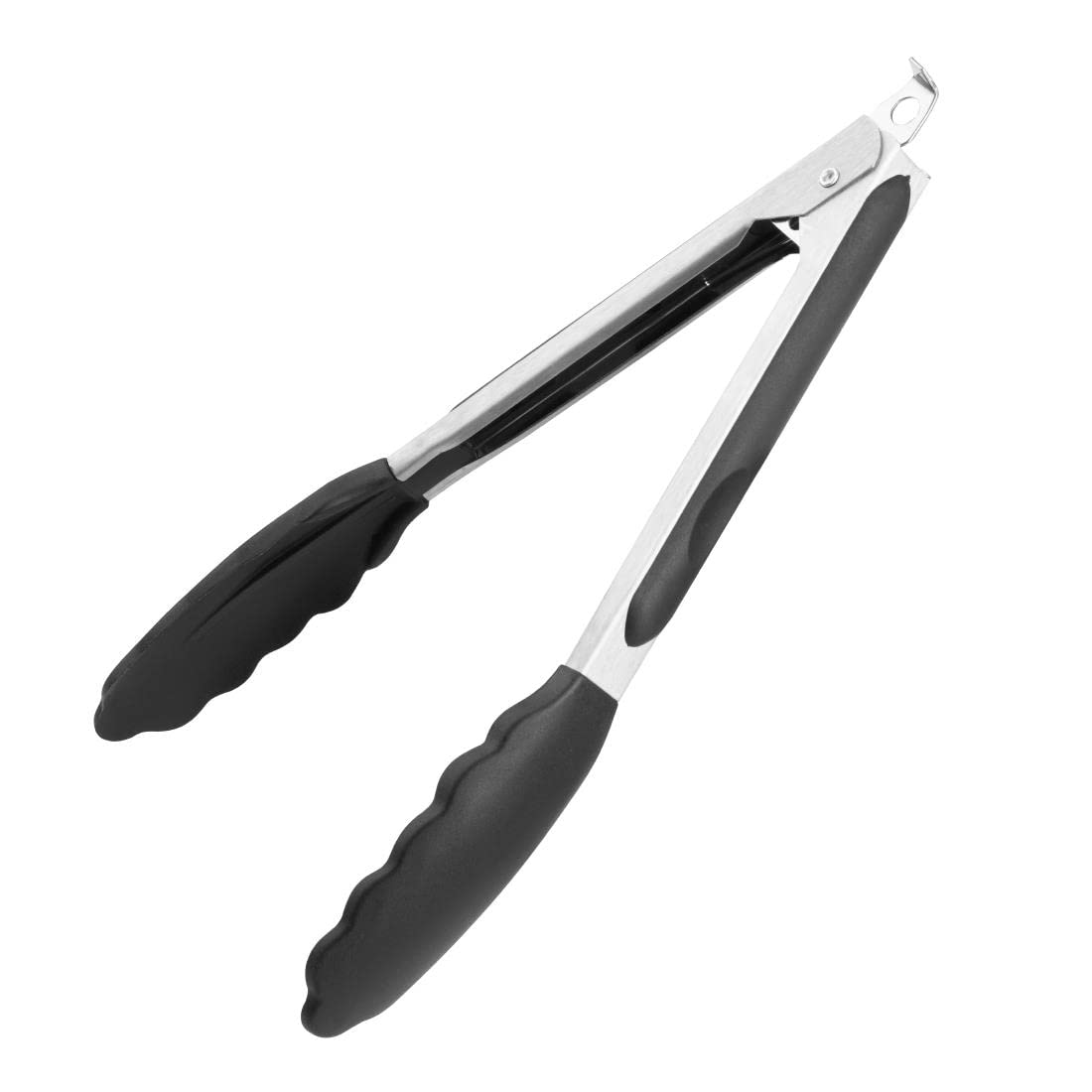 Vogue Heavy Duty Stainless Steel Kitchen Silicone Tip Tongs 230mm - Strong Grip, Heat Resistant Tip and Lock CS770