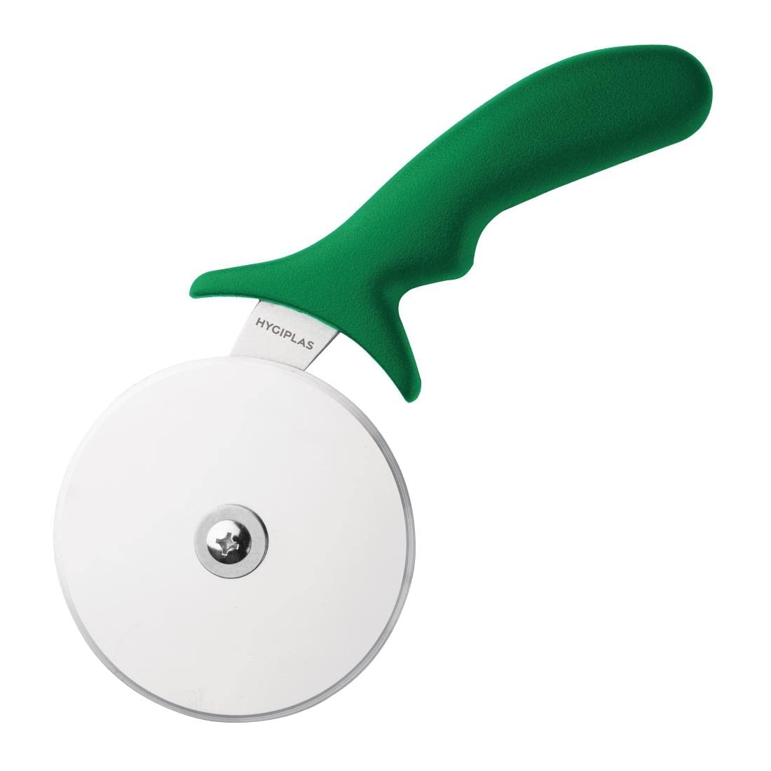 Hygiplas Pro-Grade Pizza Cutter 102mm/4 inch, Stainless Steel Wheel, Kitchen Pizza Wheel Slicer, Smooth Wheel Action, Dishwasher Safe, Colour Coded Green Handle, Professional or Home Use | CC408
