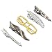 AnalysisyLove Mens Tie Bar Clip Gift Set of Gold Glasses, Black Beard & Pen, Silver Arrow & Feather for Jewelry Gift