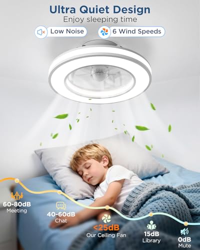 GLOFAN Ceiling Fan with Light and Remote Control Ø42 cm, 3000K-4000K-6500K+RGB Ceiling Fan Silent Bedroom, 6 Speed, Timer, Memory Light, Reversible Fan