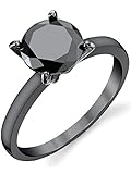 2 Carat Round Black Cubic Zirconia CZ Black Sterling Silver 925 Wedding Engagement Ring SZ 8