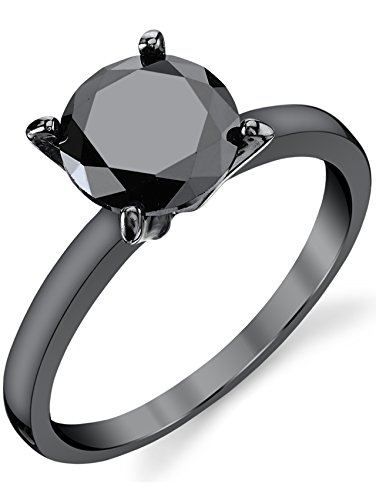 2 Carat Round Black Cubic Zirconia CZ Black Sterling Silver 925 Wedding Engagement Ring SZ 8