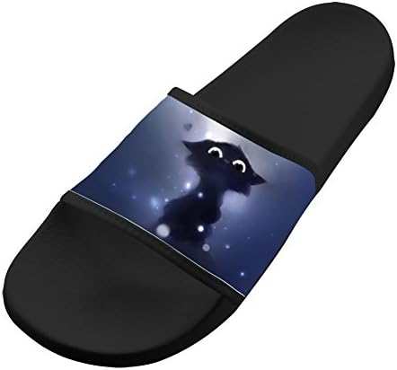 Hawaii Slippers Antiskid Home Couple Flip-flop Black Cat Shoes Outdoor Flat Sandals Adults 13 B(M) US