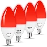 LOHAS Red Light Bulb Candelabra Base E12, 60W Equivalent(6Watt LED Bulb), Decorative Christmas Lighting, Candle Lights for Chandelier Red Glow, 550 Lumen, Not Dimmable(4 Pack)