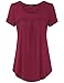 Vinmatto Women's Scoop Neck Pleated Blouse Top Tunic Shirt (XXL, Purple Red)