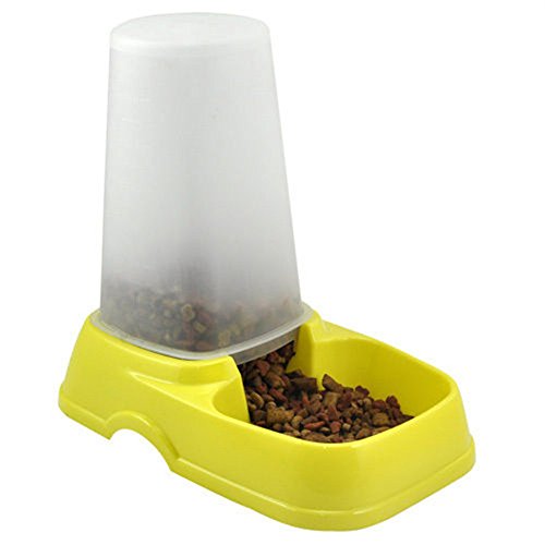 New Automatic Pet Bowl Pet Cat Dog Rabbit Food Water Feeder Dispenser Easy Clean Travel (Yellow)