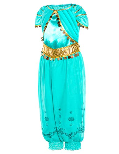 Joy Join Princess Jasmine Costume Outfit for Toddle Girls Birthday Halloween Party with Gloves,Crown,Wand Accessories 4t 5t