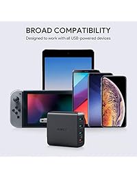 AUKEY Cargador de pared USB 3.0 de carga rápida 4 puertos 42 W cargador de corriente para Samsung Galaxy S9   S8 +   Note 8, LG G5   G6, Nexus 5X   6P, HTC 10, iPhone X   8 8 Plus, iPad Pro Air, cargador inalámbrico y más