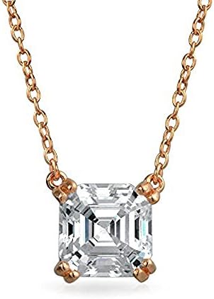 Bling Jewellry CZ Asscher Cut Pendant Necklace 16in Rose Gold Plated Silver For Women Girls