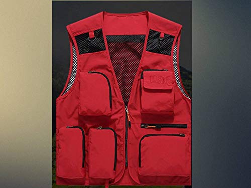 SCLDX Angel Weste Für Herren,Mens Outdoor Casual Multi-Taschen Rot Atmungsaktive Mesh Angeljacke Weste Camping Jagd… – Bild 3