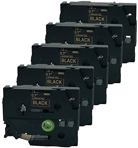 QPMY 5 Pack Compatible for Brother P-Touch Laminated TZe TZ Label Tape Cartridge 18mm x 8m (TZe-344 Gold on Black)