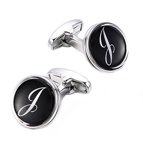 MERIT OCEAN Mens Letter Initial Cufflinks Alphabet Rhodium Plated Cuff Links Wedding Business A-Z