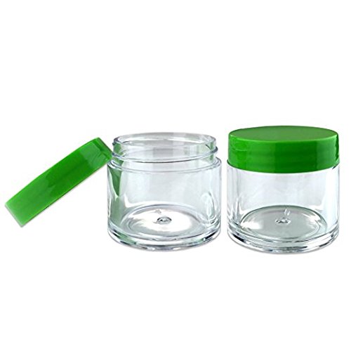 (Quantity: 30 Pieces) Beauticom 30G/30ML (1 Oz) Round Clear Jars with GREEN Flat Top Lids for Beads, Gems, Glitter, Charms, Small Arts and Crafts - BPA Free