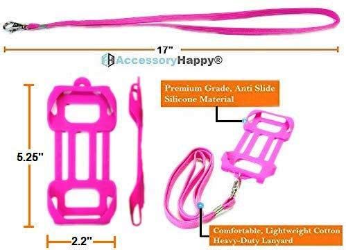 Universal 2 in 1 Lanyard & Card Holder, Cell Phone Tether Neck Strap Silicone Holder for iPhone 5 6 6S 7 8 8 Plus Galaxy S8 S9 Note 8 9 and Other Mobile Phones (Pink)