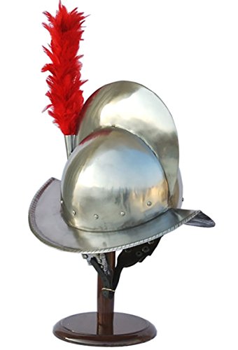 Combed Morion Helm with Red Plume - 16 Gauge Steel