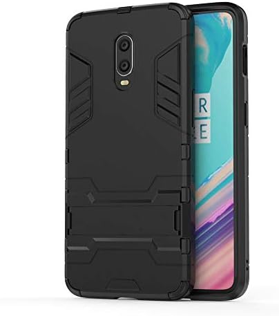 Compatible with OnePlus 6T Case, Ultra Slim Armor Shockproof Silicone TPU + Hard PC Plastic Impact Resistant Hybrid Cover KickStand Protective Anti-Scratch Case Cover - Black