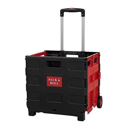 Dporticus Folding Two-Wheeled Trolley Hand Cart Plastic Hefty Heavy Carry Shopping Picnic Travel Office (Red/Large) - Thumbnail 3