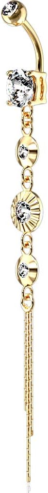 HBJ NSR6727- Unisex Belly Button / Navel Piercing Bananabell with Pendant, Stainless Steel / Zirconia, 1.6 mm x 10 mm Klar/Vergoldet