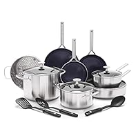 Blue Diamond Cookware Tri-Ply Stainless Steel Ceramic Nonstick, 15 Piece Cookware Pots and Pans Set, PFAS-Free, Multi Clad, Induction, Dishwasher Safe, Oven Safe, Silver Blue Diamond Cookware Tri-Ply Stainless Steel Ceramic Nonstick, 15 Piece Cookware Pots and Pans Set, PFAS-Free, Multi Clad, Induction, Dishwasher Safe, Oven Safe, Silver