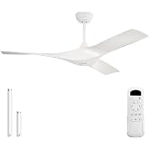 Sofucor 52 Inch Ceiling Fan No Light &amp; Plastic Blade for Indoor Outdoor | Modern 5000CFM 6-Speed 3-Timer Quiet Reversible DC Motor, ETL &amp; FCC, for Bedroom Living Room, White