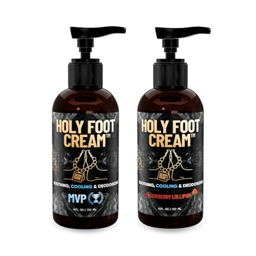 Derm Dude Holy Foot Cream, 4oz (2-Pack) | MVP & Strawberry Lollipop Scents | Moisturizing Foot Lotion with DeoPlex for Freshness & Arrowroot for Hydration