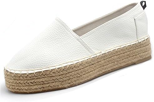 Raymag Women's Platform Pu Slip-on Espadrilles (8, white)