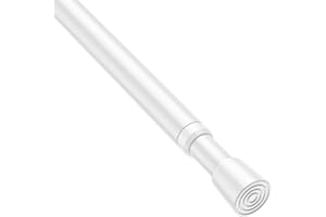 ZipGlo 1 Pack Spring Tension Rods 28-45 Inches, 5/8 Inch Diameter White No Drill Spring Loaded Adjustable Extendable, Small Short Tension Curtain Rod for Windows Kitchen Doorway Closet Cupboard