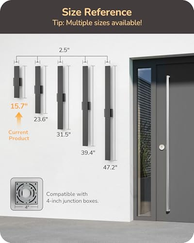 EDISHINE 2 Pack LED Outdoor Wall Lights Dimmable, 3CCT (3000K 4000K 5000K), 15.7'' Modern Black Exterior Light Fixtures, Waterproof Front Door Lights for Entrance, Hallway, Garage, Porch