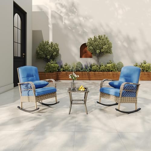 IDEALHOUSE Outdoor Wicker Rocking Chair, Patio Rattan Rocker Chair with Cushion…