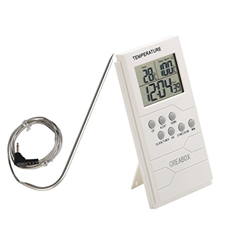 CREABOX Cooking Food Meat Thermometer For Smoker Oven Kitchen BBQ Grill Thermometer Clock Timer With Stainless Steel Temperature Probe
