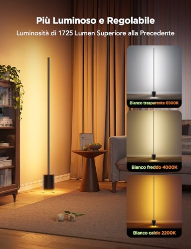 Govee RGBIC Floor Lamp, LED Lights Compatible with Alexa and Matter, 152 cm Dimmable 1725lm with Remote Control and APP, Sync Music, 82 Modes, Lamp for Bedside, Bedroom and Living Room, Black