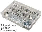 63 pcs A B C, Logarithmic, Linear, Reverse Log. 1K, 5K, 10K, 20K, 50K, 100K, 250K, 500K, 1M Potentiometer Pot Assortment