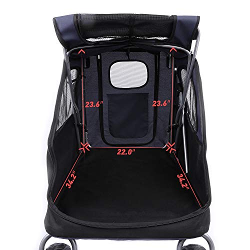 LAZY BUDDY 36" Foldable Dog Stroller, Upgrade Spacious Pet Carriage for