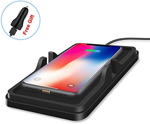 wenju Qi Standard Car Wireless Charger Dashboard Holder Mount Mat Non-Slip Silicone Mat for for iPhone X/8/8 Plus, Samsung Galaxy NoteS9 8/S 8/S 8+/S 7/S 6 More