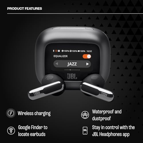 Live Flex 3, Écouteurs sans fil, Bluetooth, jusqu'à 50 h d'autonomie, Réduction de Bruit Active, son haute fidélité JBL Signature, étanches à l'eau IP54, noir