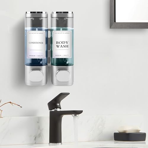 MEKOTRIN Bathroom Soap Dispenser, Hand Wall Soap Dispenser with Waterproof Label for Kitchens Bathrooms (Silver)