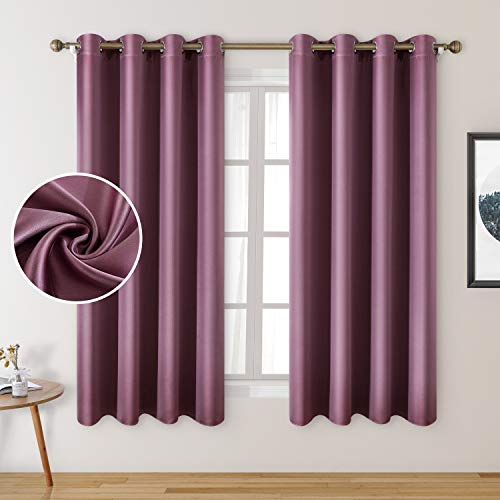 HOMEIDEAS 2 Panels Faux Silk Curtains Lavender Pink Blackout Luxury Curtains 52 X 63 Inch Dry Rose Room Darkening Satin Thermal Insulated Window Drapes for Kids' Room Bedroom Decor