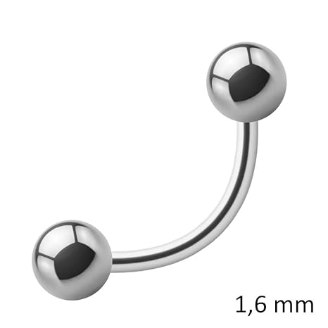 Treuheld® | 1,6 mm Piercing Banane Silber - 45 Größen - 316L Chirurgenstahl - Bauchnabelpiercing, Augenbraue, Helix, Septum, 