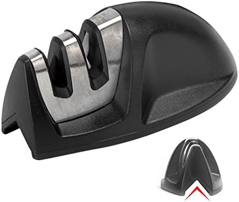Knife Sharpener, NPYPQ 2-Stage Manual Kitchen Knife Sharpening System tool for Straight Tungsten Ceramic Chef Knives, Sharpening All Commercial Dull knife, Small - Black