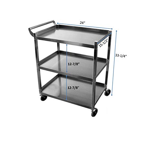 GSW Stainless Steel Solid 1-Inch Tubular Utility Cart with 5-Inch Swivel Casters, 15-1/2 by 26-1/2 by 34-Inch NSF Approved