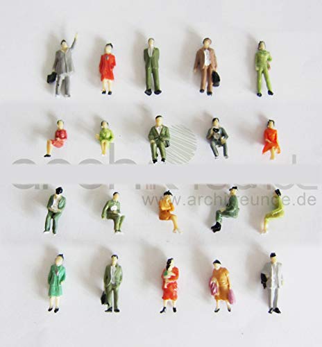 25 x Spur H0 Reisende Stehende + Sitzende Figuren für wagen Modelleisenbahn 1:87, fein bemalt!!!