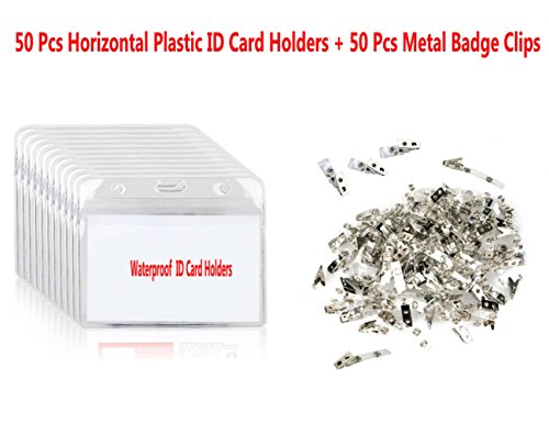 Evinis 50 Pcs Clear Plastic Horizontal Name Tag Badge ID Card Holders and 50 Pcs Metal Id Badge Holder Clips with PVC Straps for Exhibition, School, Conference ID Card & Name Tag Badge (Horizontal) - Thumbnail 5
