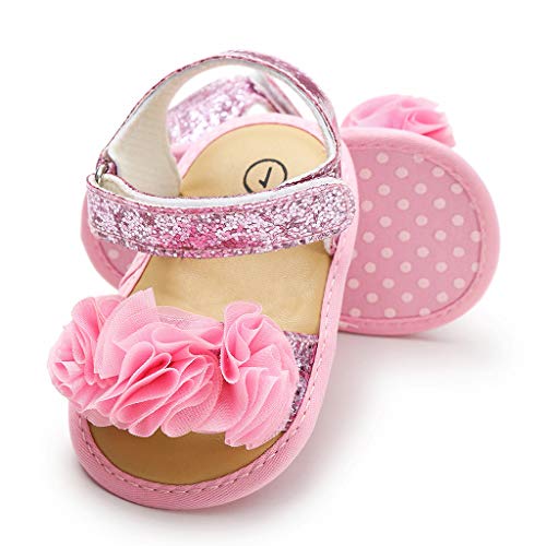Tantisy ♣↭♣ Girls Flower Princess Sandals/Sweet Sequins Flat Shoes/Walking Toddler Shoes (Little Kid/Big Kid) Hot Pink