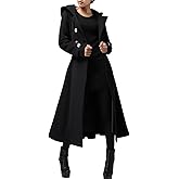 Cicy Bell Womens Long Double-Breasted Hooded Coat Winter Warm Wool Trench Coat with Belts