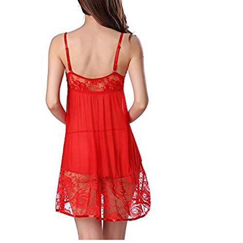 Fashion Women Sleepwear Dress, wodceeke Sexy Lace Sling Big Size Sexy Lingerie Nightdress Short Dress (S, Red)