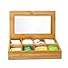 Bamboo Tea Box Storage Organizer With See Through Lid, 8 Adjustable Chest Compartments, Natural Bamboo Wooden Finish Tea Bag Organizer