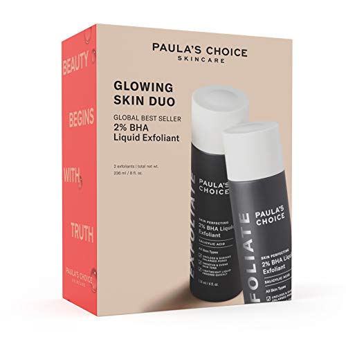 Paula's Choice Limited Edition Glowing Skin Duo - Skin Perfecting 2% BHA Liquid Salicylic Acid Facial Exfoliant Gift Set for Blackheads, Large Pores & Wrinkles - Kit Includes 2 Full Size Bottles