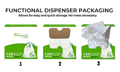 TYPLASTICS Tall Kitchen Trash Bags - Drawstring 13 Gallon Trash Bag - 120 Count - White - Thumbnail 2