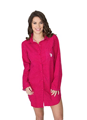 U.S. Polo Assn. Women's Button Front Long Sleeve Cotton Pajama Sleep/Night Shirt