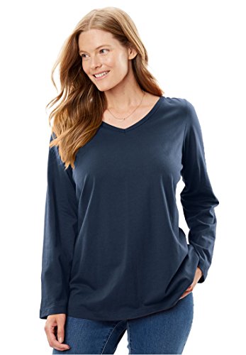 Women's Plus Size Perfect Long Sleeve Tee Shirt Navy,2X